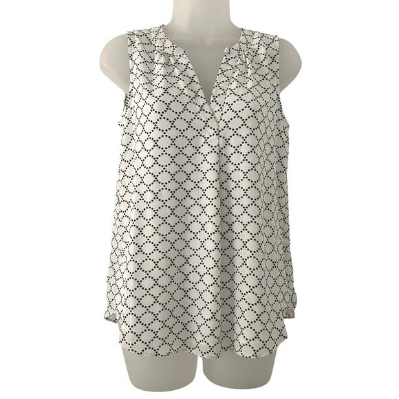 Tahari Women's Sleeveless V-Neck Polka Dot Geometric Dressy Blouse S Small New - Picture 1 of 10